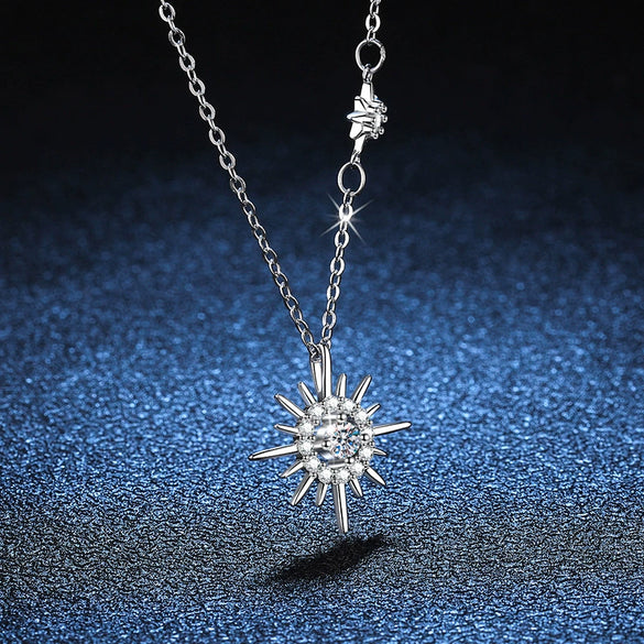Wholesale S925 Sterling Silver Star Moon Six Point Star Pendant Necklace With Tassel And Electroplating For Women