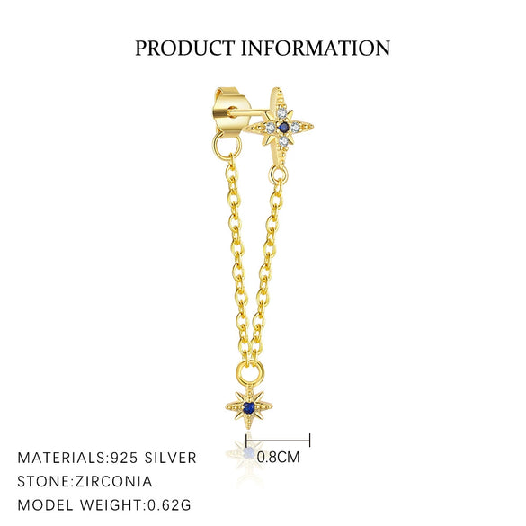 Wholesale S925 Sterling Silver Star Moon Tassel Earrings With Zirconia For Women Niche Design Star Shape