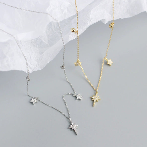 Wholesale S925 Sterling Silver Star Pattern Cross Chain Light Luxury Necklace With Electroplating