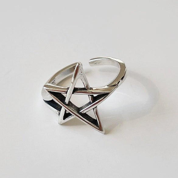 Wholesale S925 Sterling Silver Star Retro Rock Art Style Open Ring With Polishing Treatment