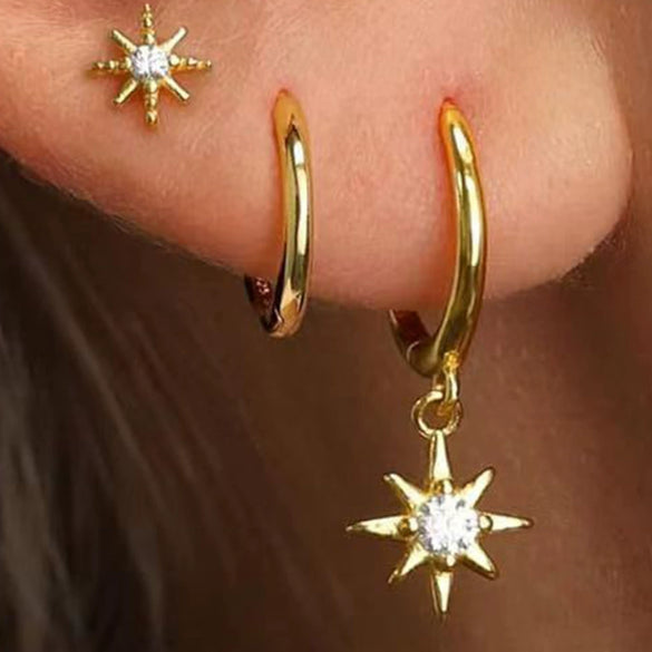 Wholesale S925 Sterling Silver Star Shape Sweet Cool Simple Personality Fashionable All Match Stacked Earrings With Zirconia