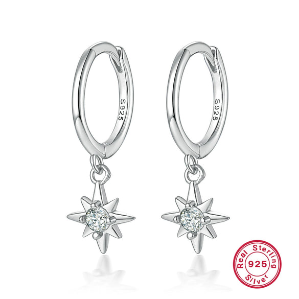 Wholesale S925 Sterling Silver Star Shape Sweet Cool Simple Personality Fashionable All Match Stacked Earrings With Zirconia