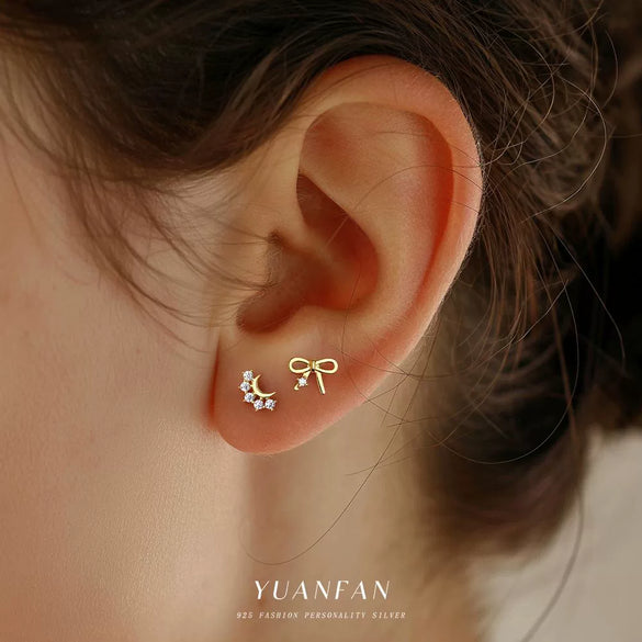 Wholesale S925 Sterling Silver Star Shape Zircon Earrings For Women With Crown Flower Bow Tie Design