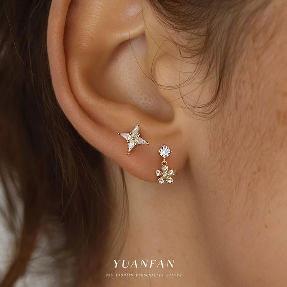 Wholesale S925 Sterling Silver Star Shape Zircon Earrings For Women With Crown Flower Bow Tie Design