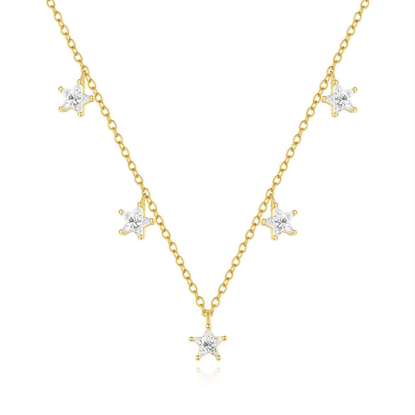 Wholesale S925 Sterling Silver Starinlaid Zircon Stacked Clavicle Chain With Geometric Pattern And Electroplating For Women