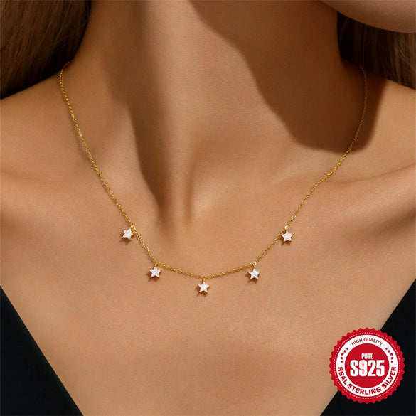 Wholesale S925 Sterling Silver Starinlaid Zircon Stacked Clavicle Chain With Geometric Pattern And Electroplating For Women