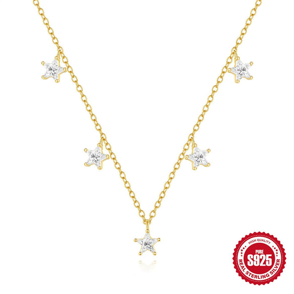 Wholesale S925 Sterling Silver Starinlaid Zircon Stacked Clavicle Chain With Geometric Pattern And Electroplating For Women