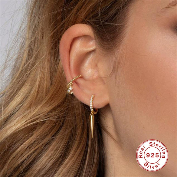 Wholesale S925 Sterling Silver Stud Earrings Punk Style Geometric Inlaid Zircon Earrings For Women