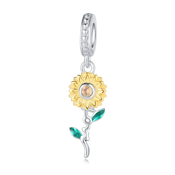 Wholesale S925 Sterling Silver Sunflower Tulip Pendant Jewelry Accessories For Bracelet And Necklace With Dripping Oil Design