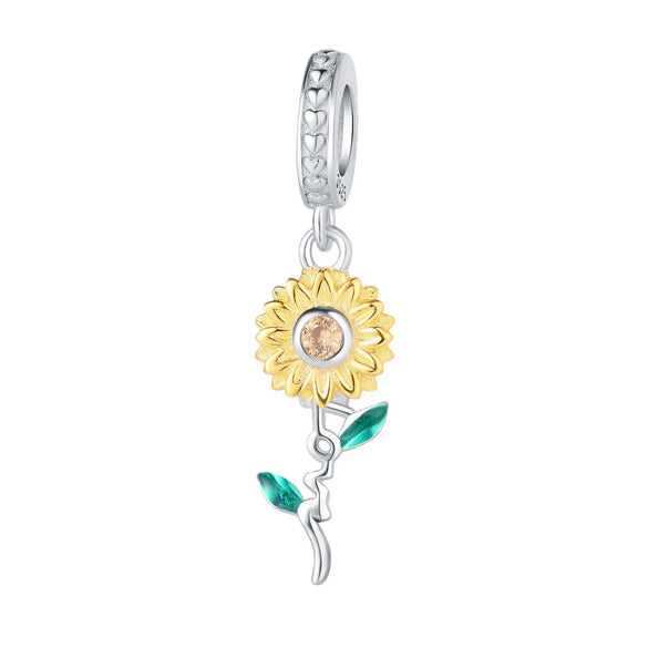 Wholesale S925 Sterling Silver Sunflower Tulip Pendant Jewelry Accessories For Bracelet And Necklace With Dripping Oil Design