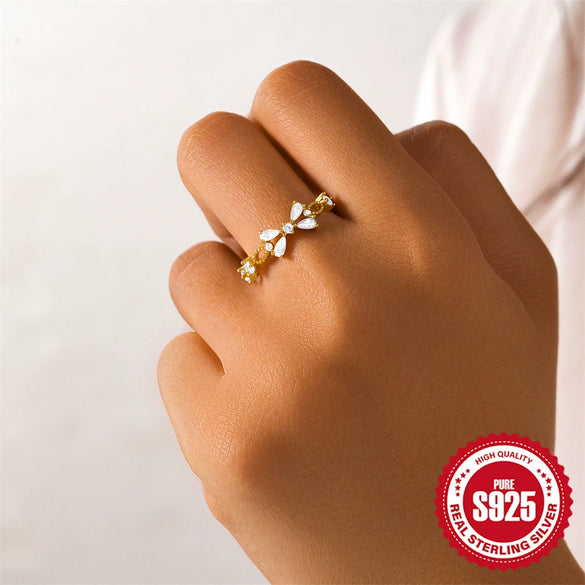 Wholesale S925 Sterling Silver Sweet Fairy Butterfly Flower Open Ring With Electroplating
