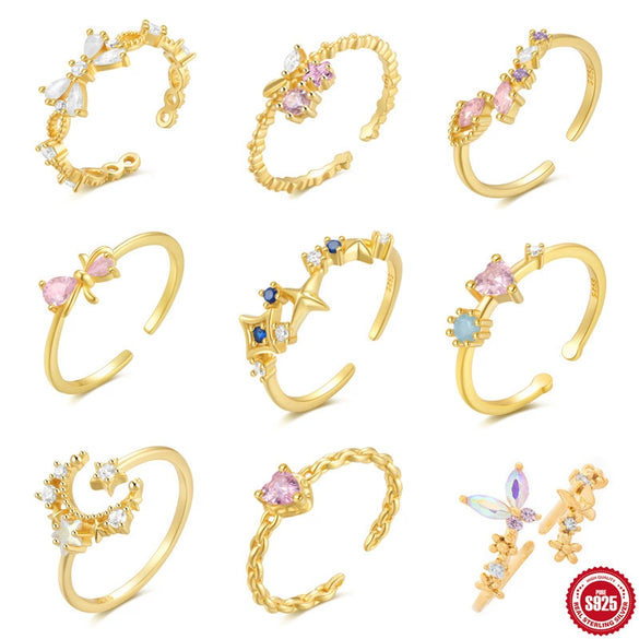 Wholesale S925 Sterling Silver Sweet Fairy Butterfly Flower Open Ring With Electroplating