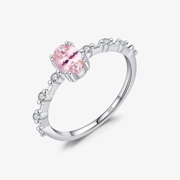 Wholesale S925 Sterling Silver Sweet Geometric Pink Crystal Diamond Inlay Female Ring