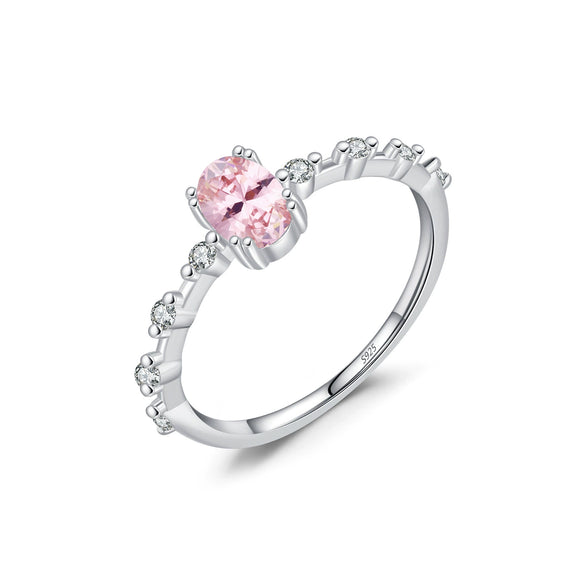 Wholesale S925 Sterling Silver Sweet Geometric Pink Crystal Diamond Inlay Female Ring