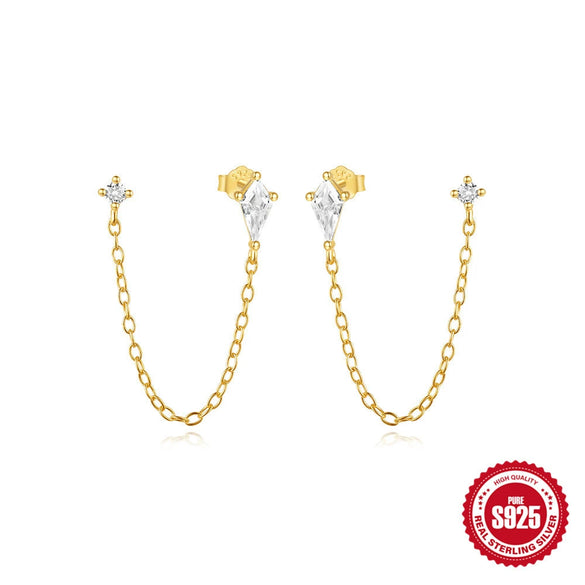 Wholesale S925 Sterling Silver Tassel Chain Geometric Moissanite Zircon Inlay Earrings For Women