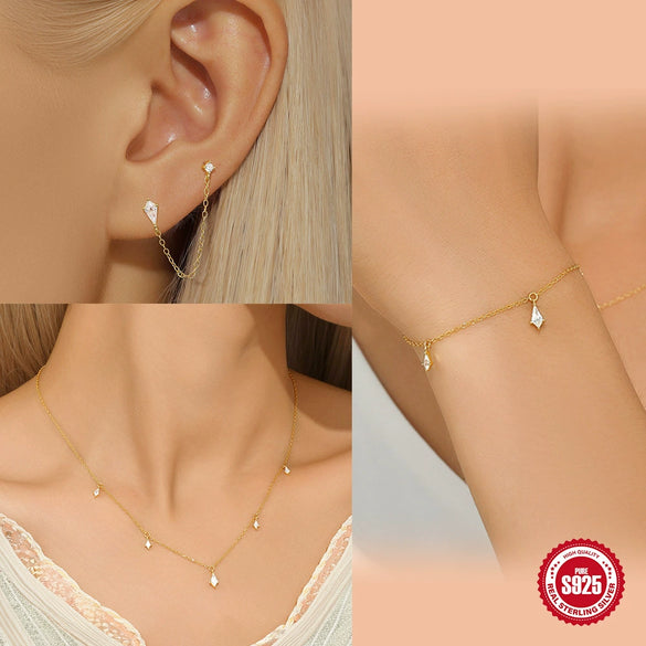 Wholesale S925 Sterling Silver Tassel Chain Geometric Moissanite Zircon Inlay Earrings For Women
