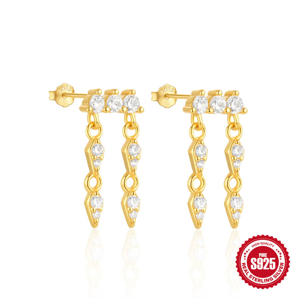 Wholesale S925 Sterling Silver Tassel Chain Geometric Star Inlaid Stone Earrings For Women