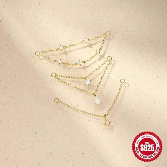 Wholesale S925 Sterling Silver Tassel Geometric Pendant Earrings With Long Chain And Cartilage Chain For Women