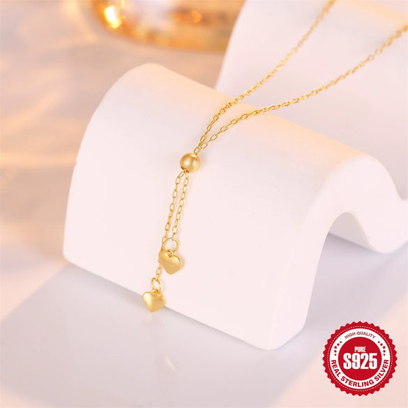 Wholesale S925 Sterling Silver Tassel Long Adjustable Heart Clavicle Necklace With Round Bead Heartshaped Pendant And O Word Chain Zirconia Design