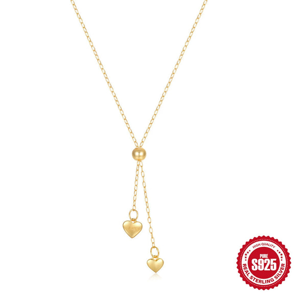 Wholesale S925 Sterling Silver Tassel Long Adjustable Heart Clavicle Necklace With Round Bead Heartshaped Pendant And O Word Chain Zirconia Design
