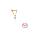 Wholesale S925 Sterling Silver Tassel Pearl Chain Flat Head Internal Thread Piercing Ear Bone Nail Earrings With Geometric Design And Electroplating Treatment For Women