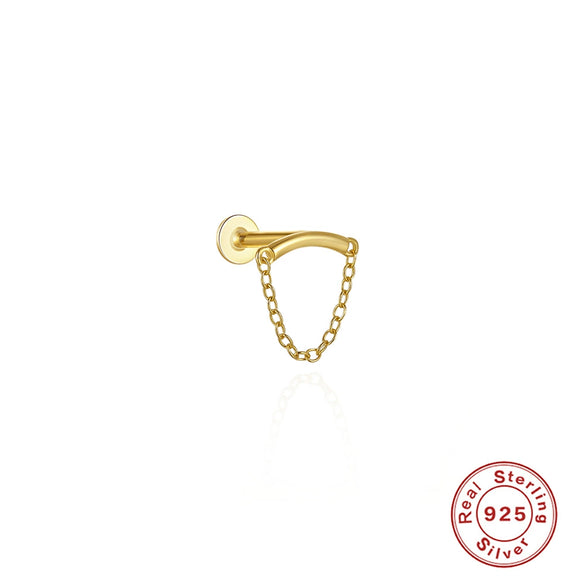 Wholesale S925 Sterling Silver Tassel Pearl Chain Flat Head Internal Thread Piercing Ear Bone Nail Earrings With Geometric Design And Electroplating Treatment For Women