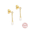 Wholesale S925 Sterling Silver Tassel Pearl Stud Earrings With Geometric Pattern And Electroplating For Women