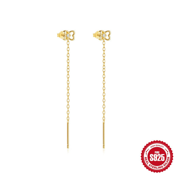 Wholesale S925 Sterling Silver Tassel Star Geometric Pattern Chain Earring With Electroplating For Women