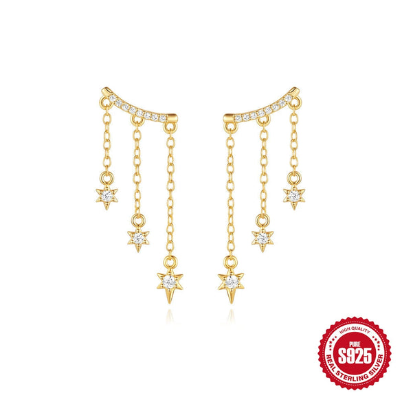 Wholesale S925 Sterling Silver Tassel Star Geometric Pattern Chain Earring With Electroplating For Women