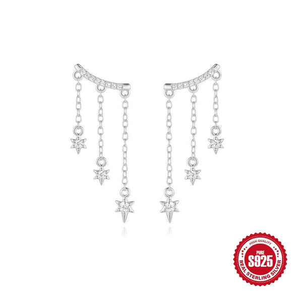 Wholesale S925 Sterling Silver Tassel Star Geometric Pattern Chain Earring With Electroplating For Women