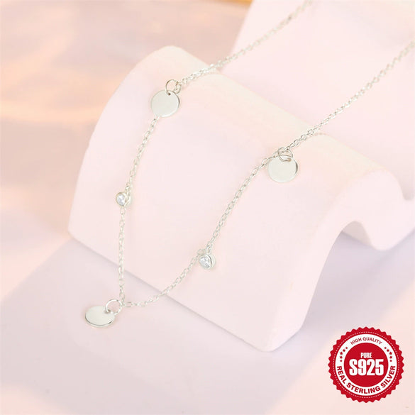 Wholesale S925 Sterling Silver Tassel Zircon Round Pendant Clavicle Necklace For Women With Electroplating Design