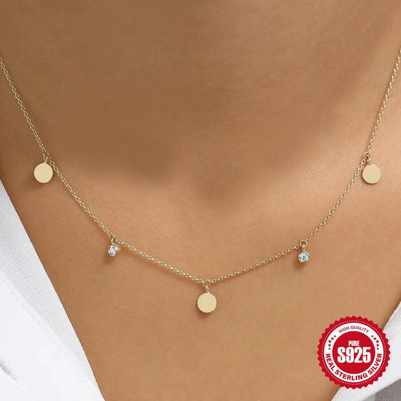 Wholesale S925 Sterling Silver Tassel Zircon Round Pendant Clavicle Necklace For Women With Electroplating Design