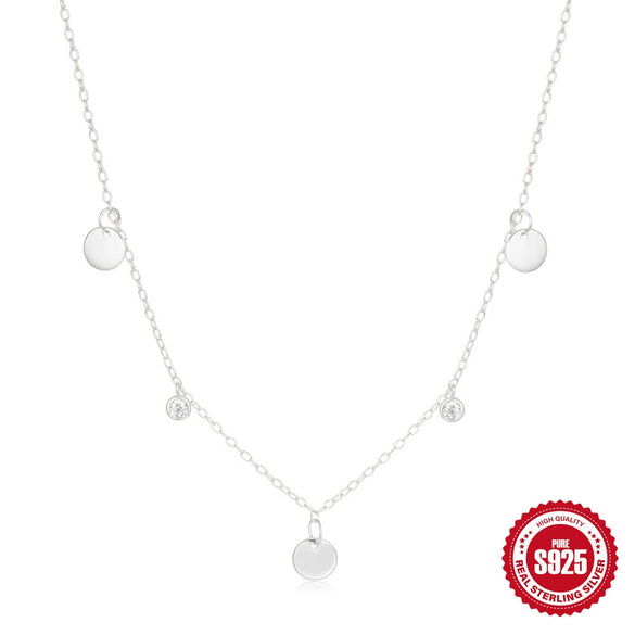 Wholesale S925 Sterling Silver Tassel Zircon Round Pendant Clavicle Necklace For Women With Electroplating Design