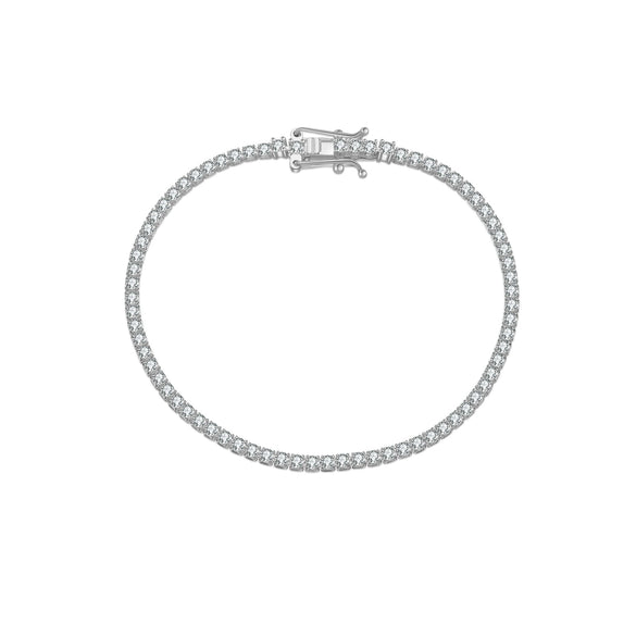 Wholesale S925 Sterling Silver Tennis Chain Bracelet With Single Row Zircon Inlay And Geometric Pattern Electroplated In Platinum Or 18K Gold For Women