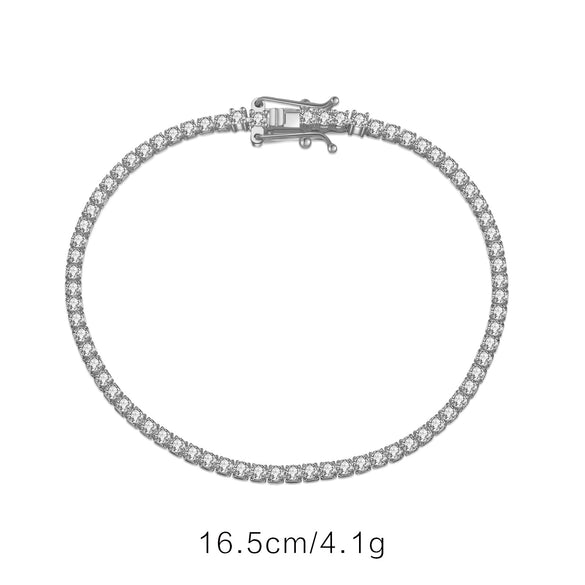 Wholesale S925 Sterling Silver Tennis Chain Bracelet With Single Row Zircon Inlay And Geometric Pattern Electroplated In Platinum Or 18K Gold For Women