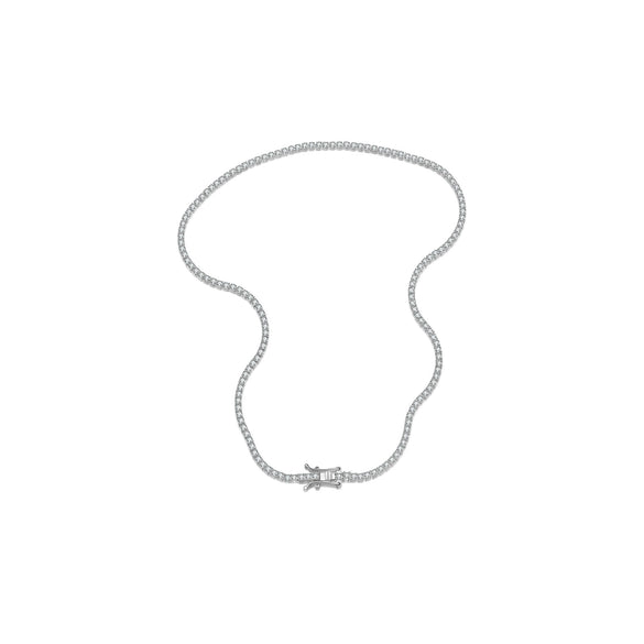 Wholesale S925 Sterling Silver Tennis Chain Necklace With Single Row Zircon Inlay Electroplated Platinum Or 18K Gold Geometric Style