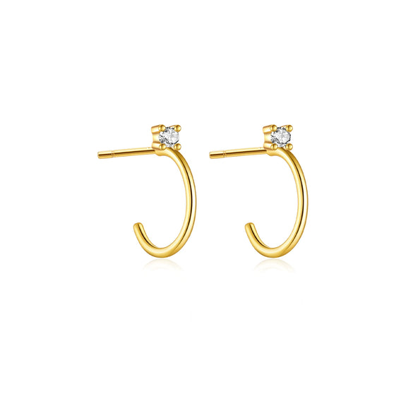 Wholesale S925 Sterling Silver Thin Wire Earrings With White And Black Stones Simple All Match Cold Wind Earrings 18K Gold Electroplated Geometric Design