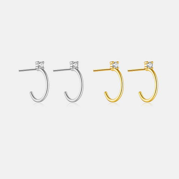 Wholesale S925 Sterling Silver Thin Wire Earrings With White And Black Stones Simple All Match Cold Wind Earrings 18K Gold Electroplated Geometric Design