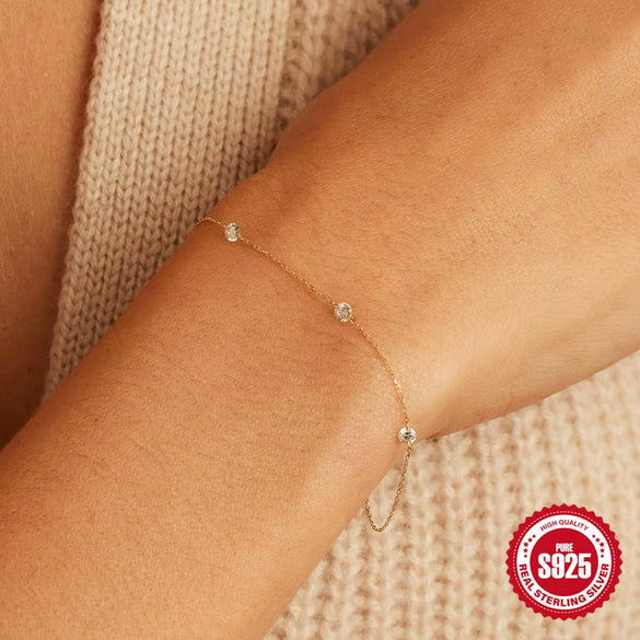 Wholesale S925 Sterling Silver Three Diamondencrusted Light Luxury Elegant Stacked Daily Allmatch Women's Bracelet With Geometric Design And Electroplating Treatment