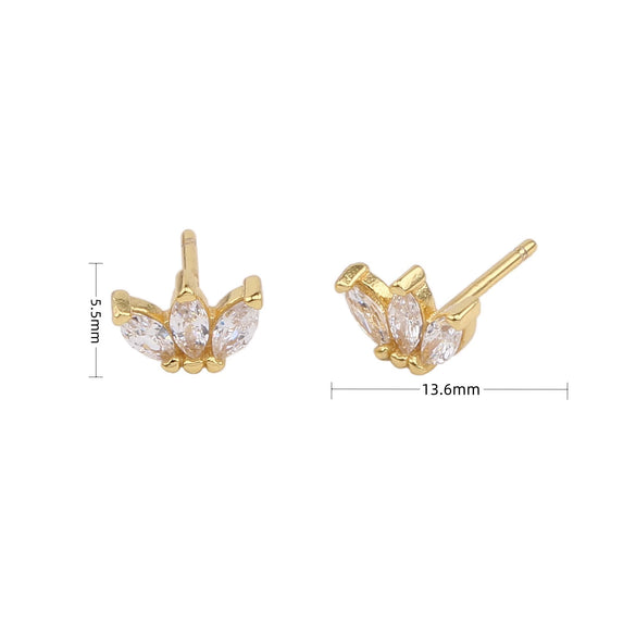 Wholesale S925 Sterling Silver Threepetal Grass Inlaid Zircon Leaves Style Women's Earrings