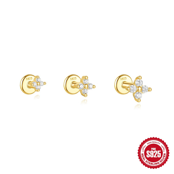 Wholesale S925 Sterling Silver Triangle Petals Flat Bottom Puncture Thread Perforated Ear Nail Unisex Earrings With Geometric Pattern And Environmentally Friendly Electroplating