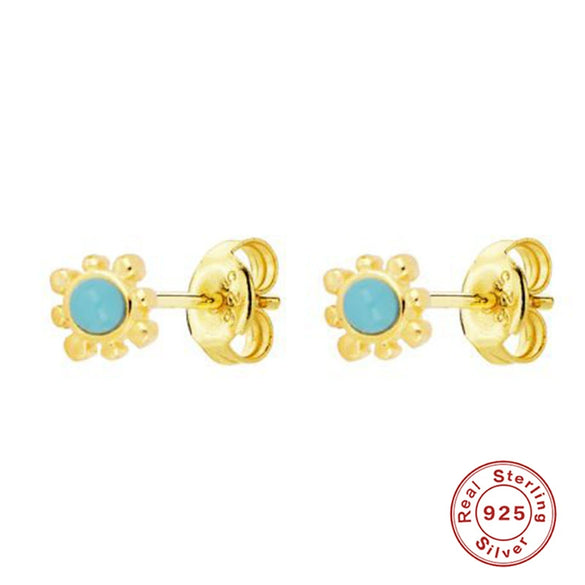 Wholesale S925 Sterling Silver Turquoise Champagne Texture Geometric Earrings For Women With Diamond Treatment