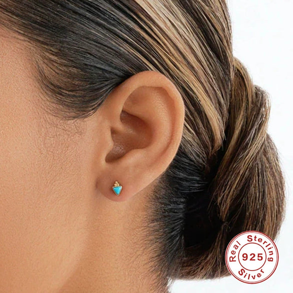 Wholesale S925 Sterling Silver Turquoise Champagne Texture Geometric Earrings For Women With Diamond Treatment