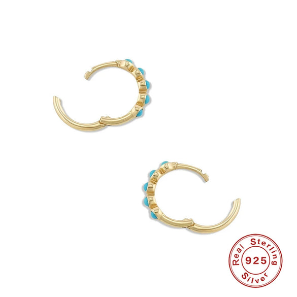 Wholesale S925 Sterling Silver Turquoise Diamond Earrings With Geometric Style And Electroplating Process For Women