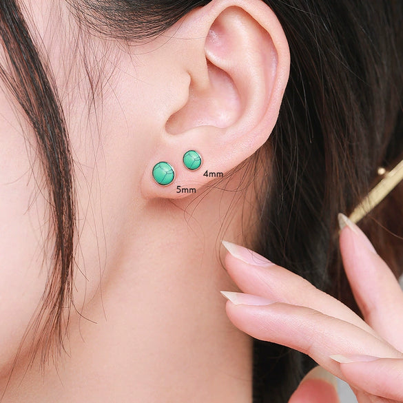 Wholesale S925 Sterling Silver Turquoise Earrings With Niche Design And Geometric Pattern Set With Precious Stones