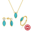 Wholesale S925 Sterling Silver Turquoise Horse Eye Stud Earrings Necklace Ring Suit With Electroplating For Women And Unisex As Wear Accessories