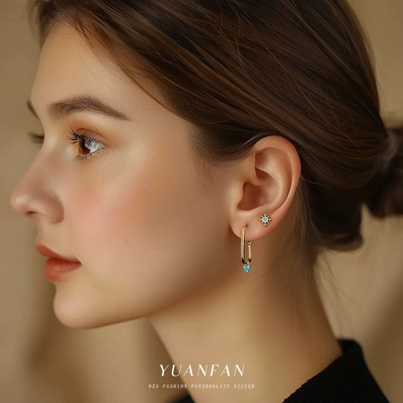 Wholesale S925 Sterling Silver Turquoise Retro Geometric Earrings For Women With Electroplating