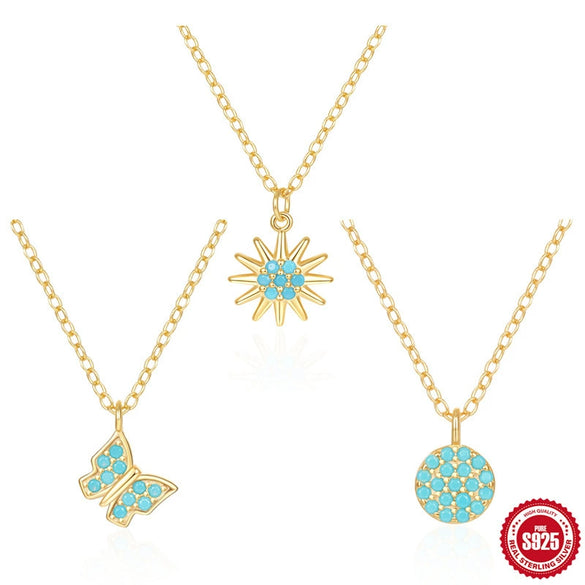 Wholesale S925 Sterling Silver Turquoise Sunflower Geometric Women's Necklace With Electroplating