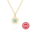 Wholesale S925 Sterling Silver Turquoise Sunflower Geometric Women's Necklace With Electroplating