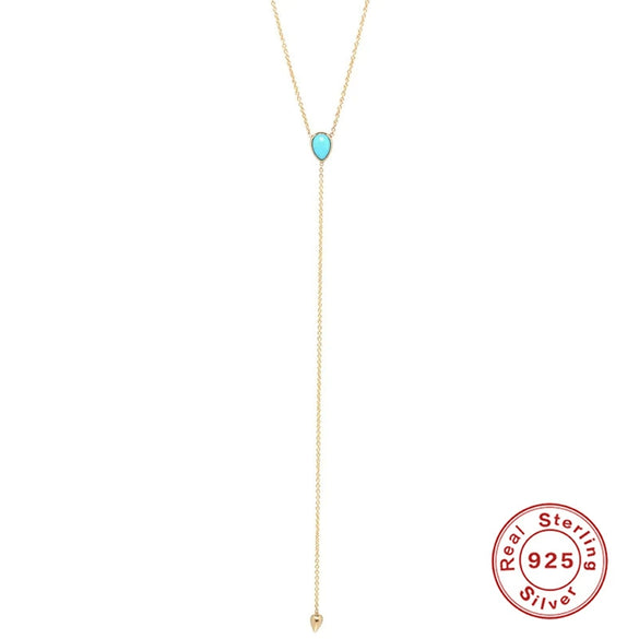 Wholesale S925 Sterling Silver Turquoise Water Drop Geometric Pendant Clavicle Necklace With Electroplating For Women